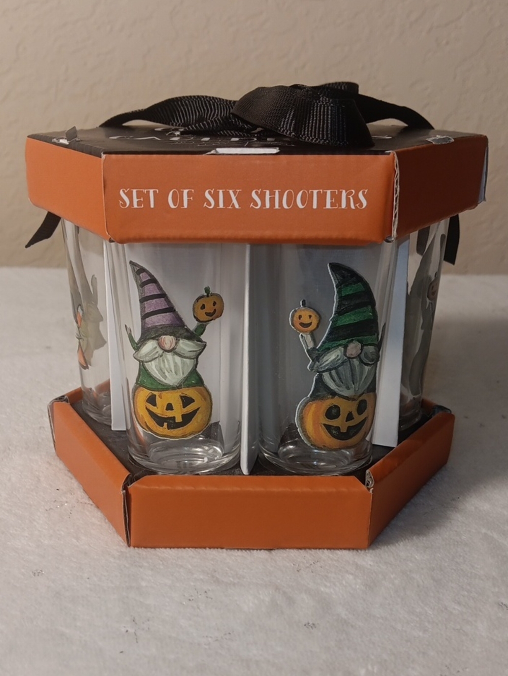 NIB Halloween Wizard Gnomes & Pumpkins 4oz Tall Shot Shooter Glasses - Set of 6